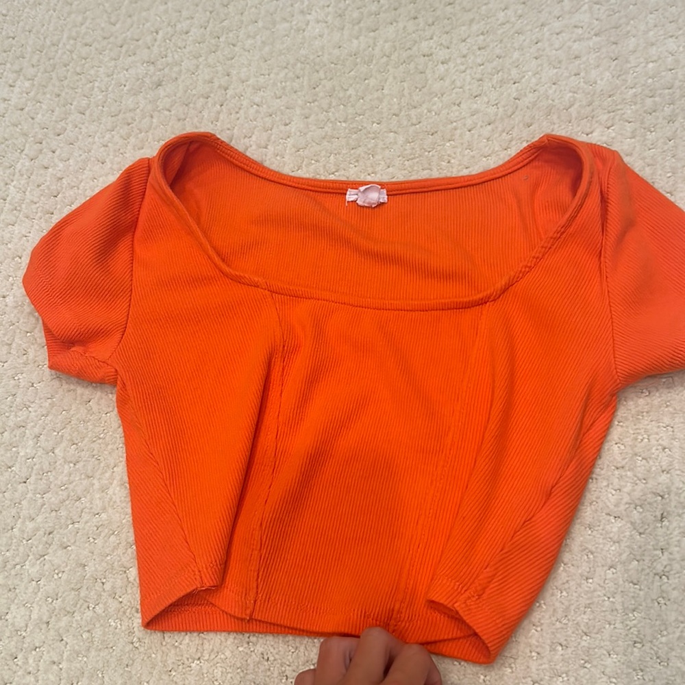 GARAGE orange square neck crop top